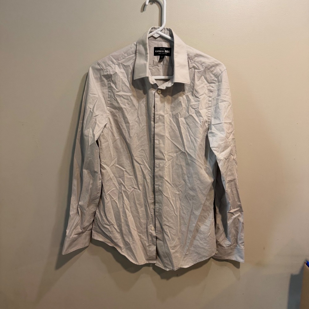 Express 1MX Extra Slim Fit Dress‎ Shirt Mens Small 14-14.5 Light Gray Longsleeve